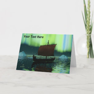 Viking Ship And Northern Lights Card