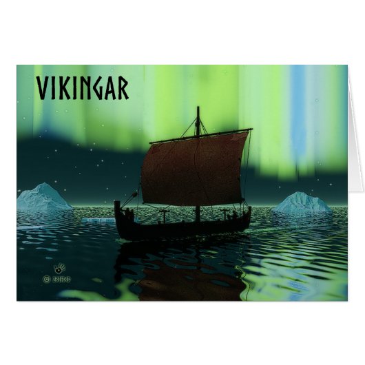 Viking Ship And Northern Lights Cards (Front Horizontal)
