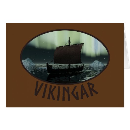 Viking Ship And Northern Lights Cards (Front Horizontal)
