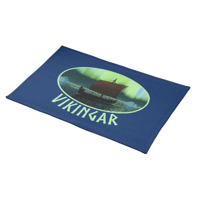Viking Ship And Northern Lights Cloth Placemat (On Table)