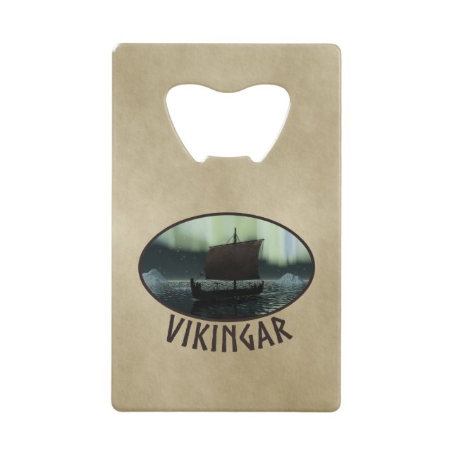 Viking Ship And Northern Lights Credit Card Bottle Opener (Front)