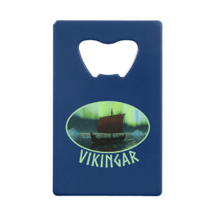 Viking Ship And Northern Lights Credit Card Bottle Opener