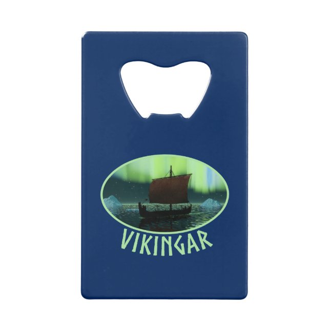 Viking Ship And Northern Lights Credit Card Bottle Opener (Front)