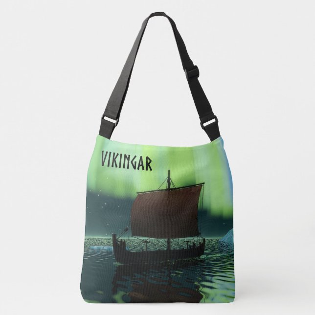 Viking Ship And Northern Lights Crossbody Bag (Front)