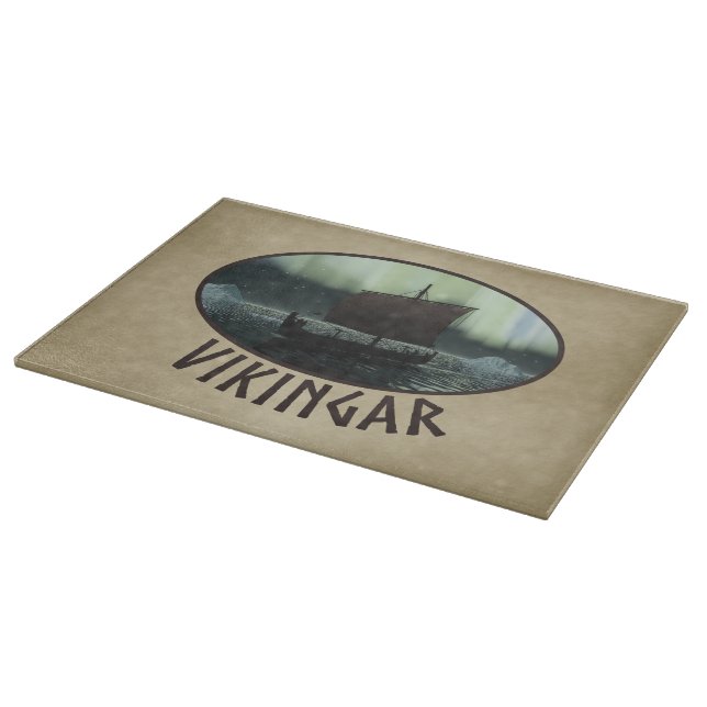 Viking Ship And Northern Lights Cutting Board (Corner)