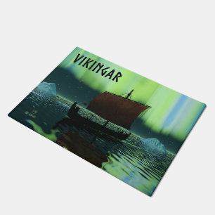 Viking Ship And Northern Lights Doormat