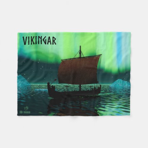 Viking Ship And Northern Lights Fleece Blanket