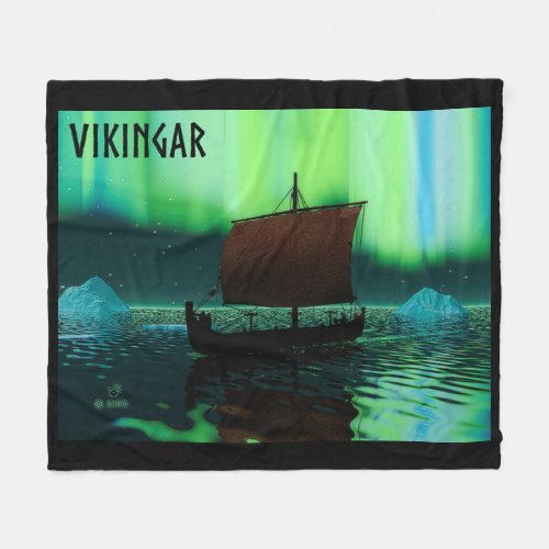 Viking Ship And Northern Lights Fleece Blanket