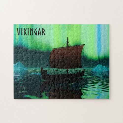 Viking Ship And Northern Lights Jigsaw Puzzle