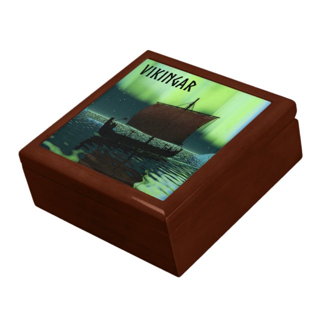 Viking Ship And Northern Lights Keepsake Box (Side)