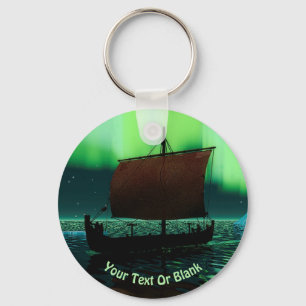 Viking Ship And Northern Lights Keychain