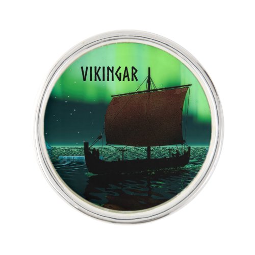 Viking Ship And Northern Lights Lapel Pin