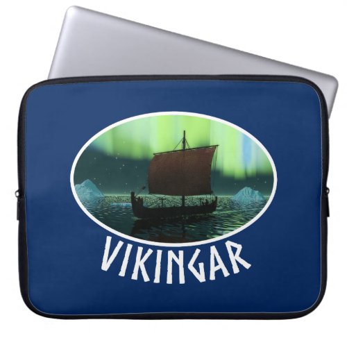Viking Ship And Northern Lights Laptop Sleeve