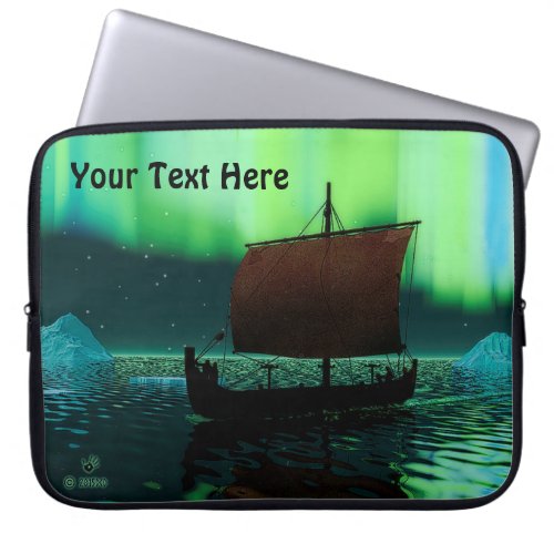 Viking Ship And Northern Lights Laptop Sleeve