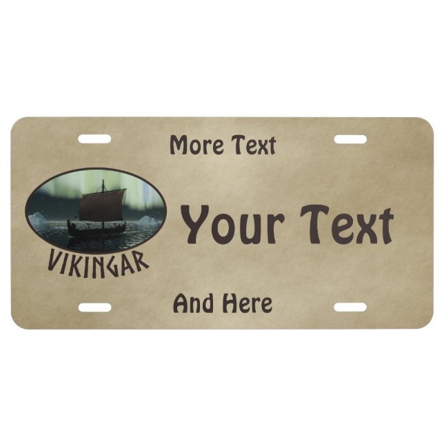 Viking Ship And Northern Lights License Plate (Front)