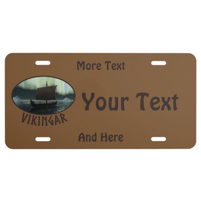 Viking Ship And Northern Lights License Plate (Front)