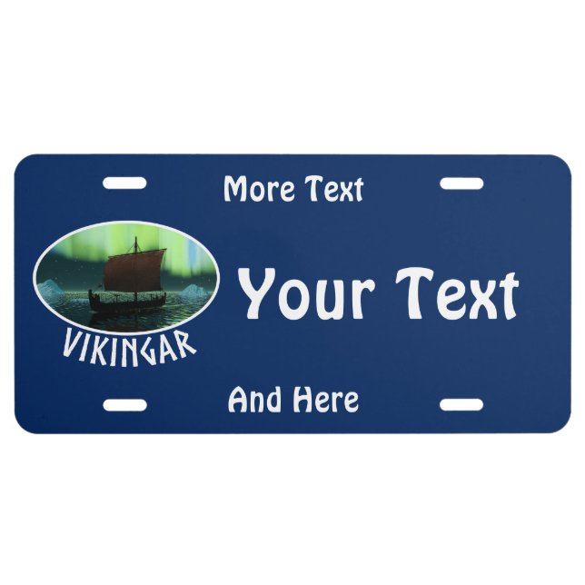Viking Ship And Northern Lights License Plate (Front)