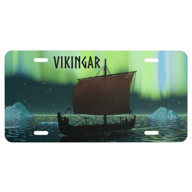 Viking Ship And Northern Lights License Plate (Front)