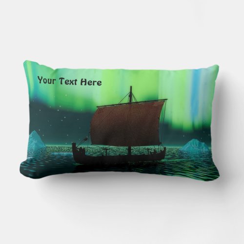 Viking Ship And Northern Lights Lumbar Pillow