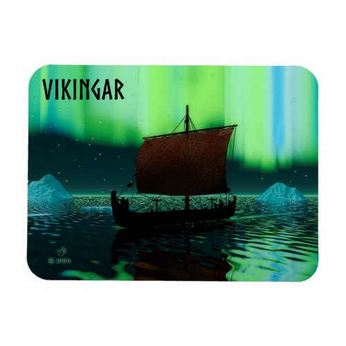 Viking Ship And Northern Lights Magnet