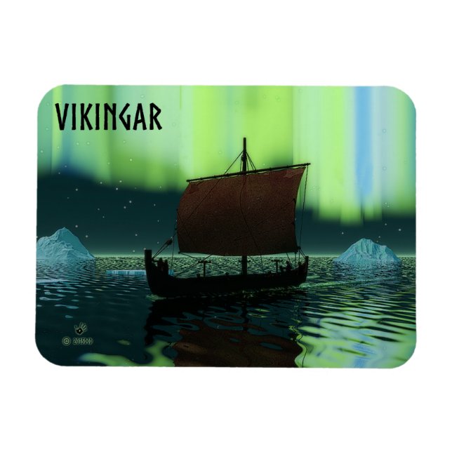Viking Ship And Northern Lights Magnet (Horizontal)