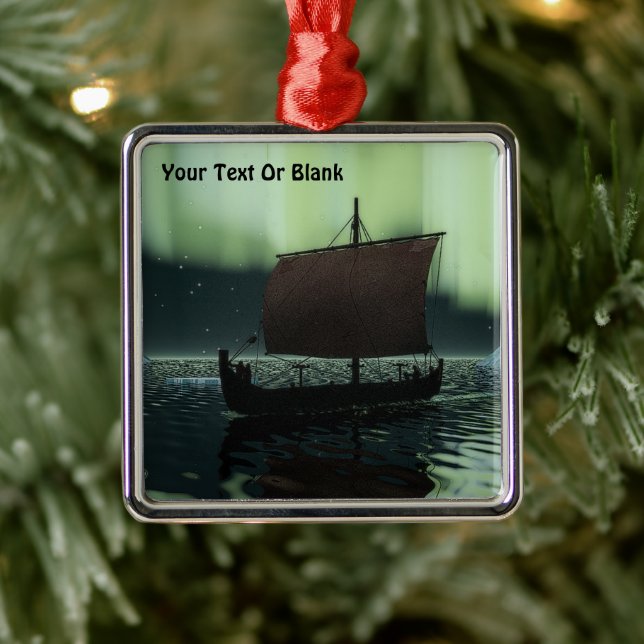 Viking Ship And Northern Lights Metal Ornament (Tree)