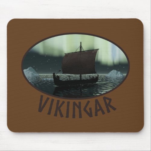 Viking Ship And Northern Lights Mouse Pad