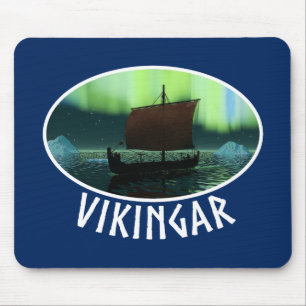 Viking Ship And Northern Lights Mouse Pad