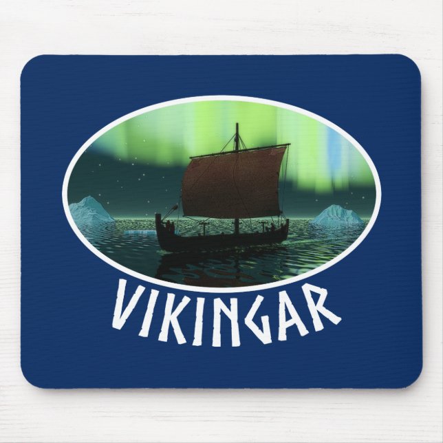 Viking Ship And Northern Lights Mouse Pad (Front)