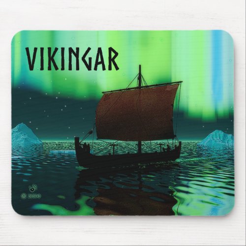 Viking Ship And Northern Lights Mouse Pad