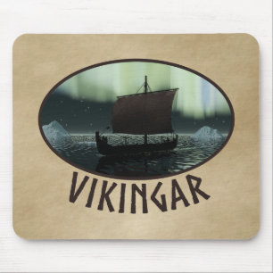 Viking Ship And Northern Lights Mouse Pad