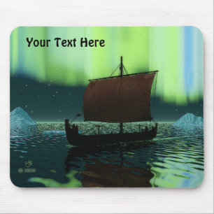 Viking Ship And Northern Lights Mouse Pad