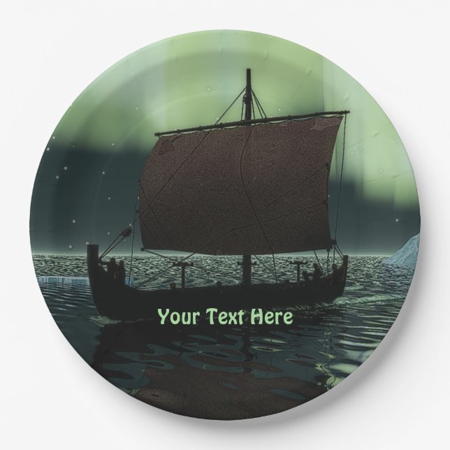 Viking Ship And Northern Lights Paper Plates (Front)