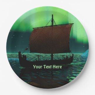 Viking Ship And Northern Lights