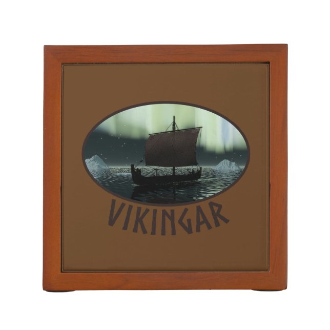 Viking Ship And Northern Lights Pencil/Pen Holder (Back)