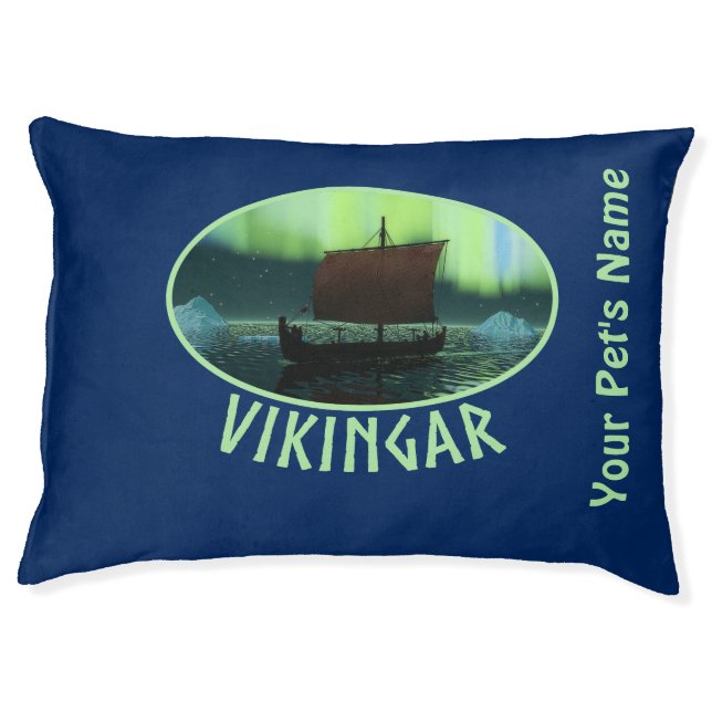 Viking Ship And Northern Lights Pet Bed (Front)