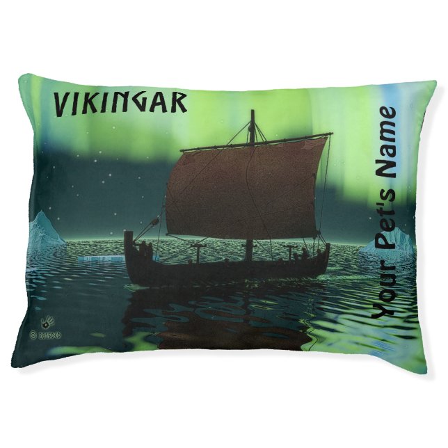 Viking Ship And Northern Lights Pet Bed (Front)
