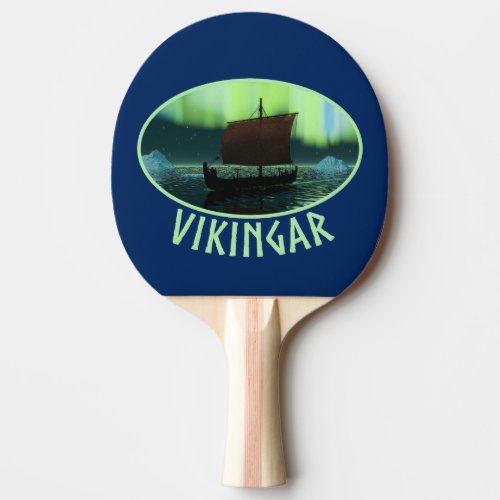 Viking Ship And Northern Lights Ping Pong Paddle