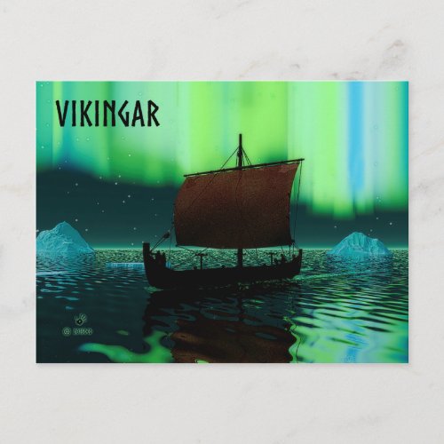 Viking Ship And Northern Lights Postcard