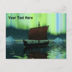 Viking Ship And Northern Lights Postcard