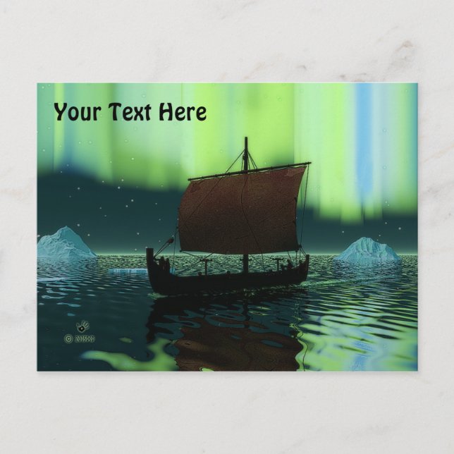 Viking Ship And Northern Lights Postcard (Front)
