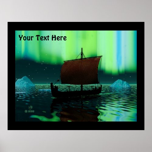 Viking Ship And Northern Lights Poster