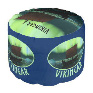 Viking Ship And Northern Lights Pouf
