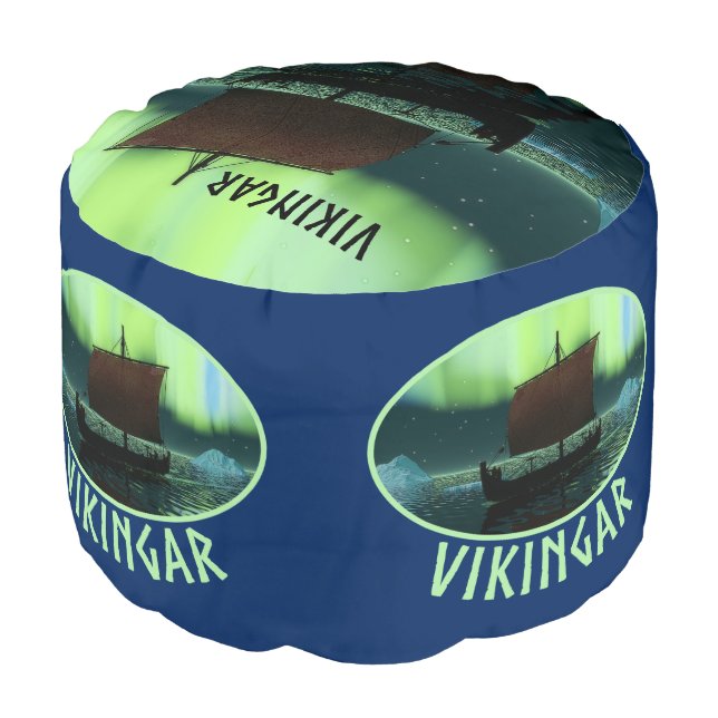 Viking Ship And Northern Lights Pouf (Angled Front)