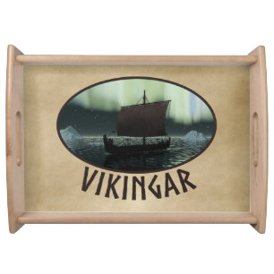 Viking Ship And Northern Lights Serving Tray