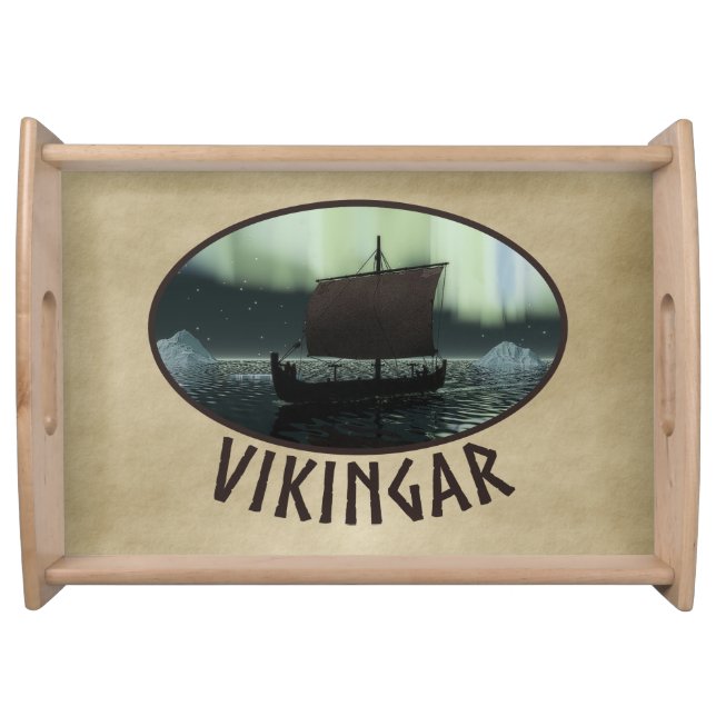 Viking Ship And Northern Lights Serving Tray (Front)