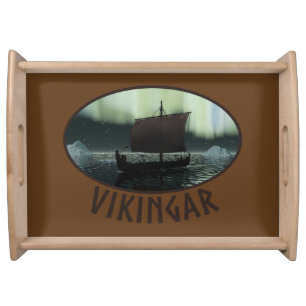 Viking Ship And Northern Lights Serving Tray