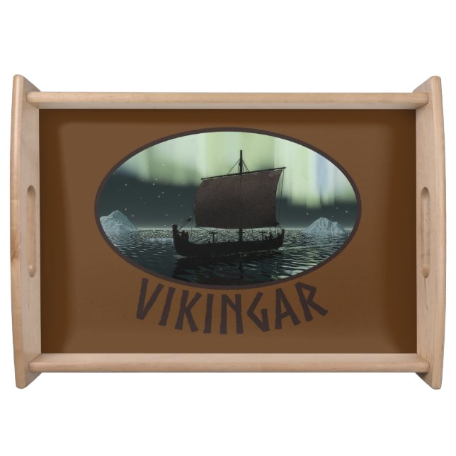 Viking Ship And Northern Lights Serving Tray (Front)