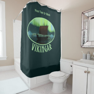 Viking Ship And Northern Lights Shower Curtain