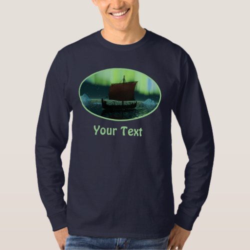 Viking Ship And Northern Lights T_Shirt